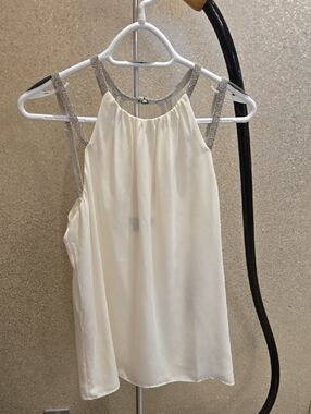 Women’s Off White Halter Tank with Metallic Straps
